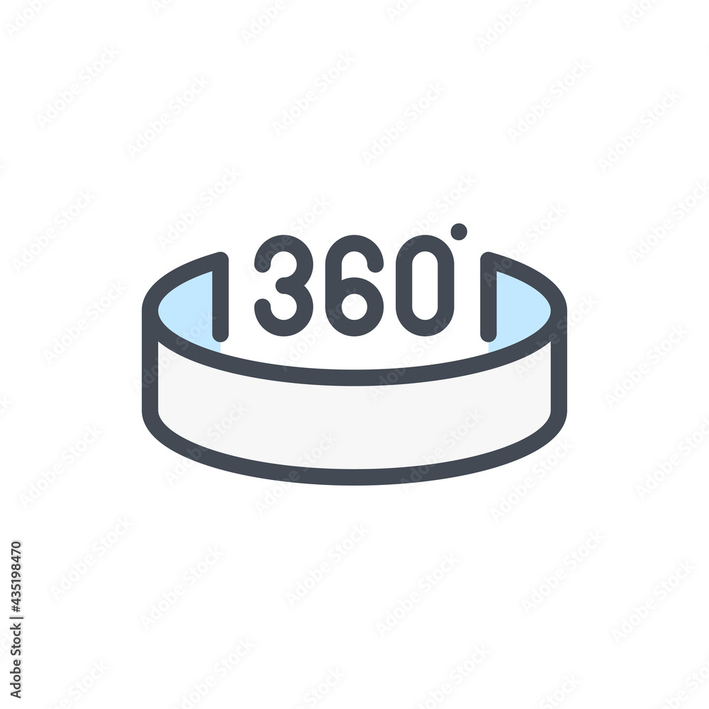 Poster 360 degree view color line icon. angle 360 degree vector outline colorful sign.