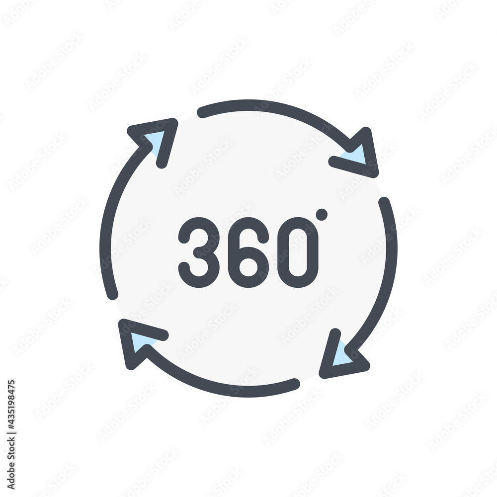 Poster 360 degree view color line icon. angle 360 degree vector outline colorful sign.