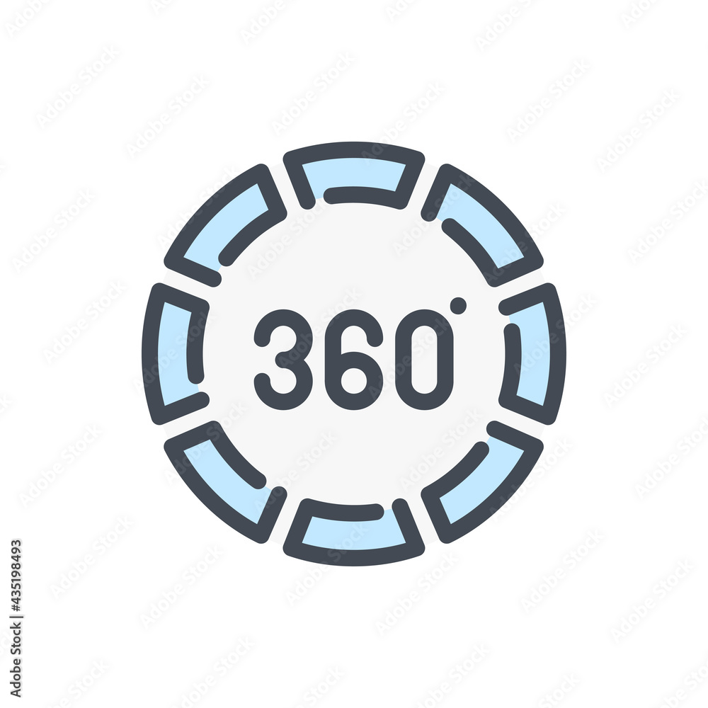 Poster 360 degree view color line icon. angle 360 degree vector outline colorful sign.