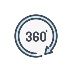 360 degree view color line icon. Angle 360 degree vector outline colorful sign.
