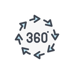 360 degree view color line icon. Angle 360 degree vector outline colorful sign.
