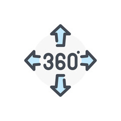 360 degree view color line icon. Angle 360 degree vector outline colorful sign.