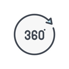 360 degree view color line icon. Angle 360 degree vector outline colorful sign.