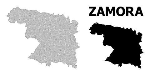 Obraz premium Polygonal mesh map of Zamora Province in high detail resolution. Mesh lines, triangles and points form map of Zamora Province.