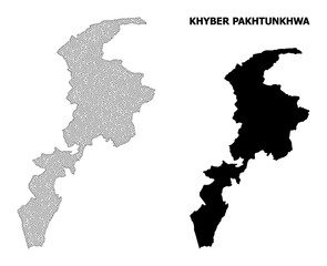 Obraz premium Polygonal mesh map of Khyber Pakhtunkhwa Province in high resolution. Mesh lines, triangles and dots form map of Khyber Pakhtunkhwa Province.