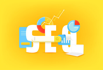 SEO optimization concept. Vector illustration with 3d style elements