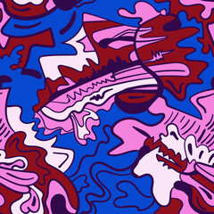 Abstract psychedelic unique artwork with hand drawn chaotic pattern