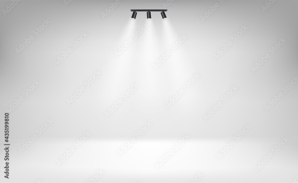 Poster bright scene with spotlights. template for design
