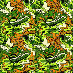 Abstract psychedelic unique artwork with hand drawn chaotic pattern