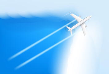 Modern aircraft in a clouds. Vacation vector illustration