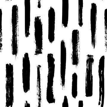 Black And White Dry Paint Brush Stokes Abstract Seamless Pattern