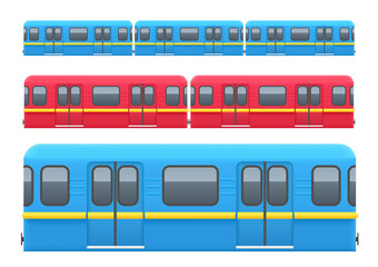 Underground train wagons set isolated on white background