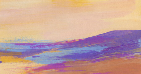 Abstract landscape. Versatile image for creative design projects: posters, banners, cards, websites, wallpapers. Bright colours. Acrylic on paper. Raster image.