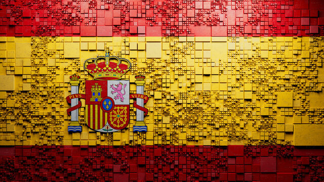 Flag of Spain rendered in a Futuristic 3D style. Spanish Innovation Concept. Tech Background.