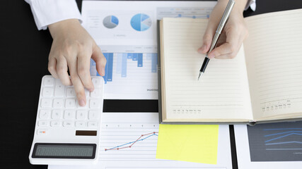 Head of accounting is recording the company's financial growth statistics using graphs as a...