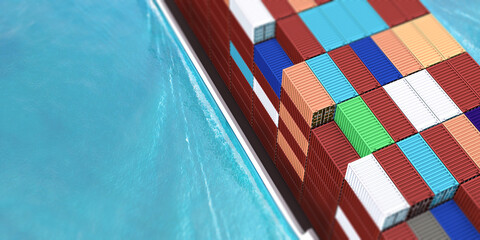Aerial view of containers on a container ship - 3d illustration