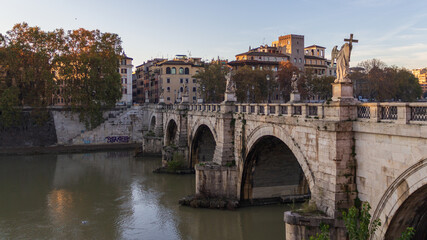 Ponte Sant'Angelo bridge in Rome without people in the morning