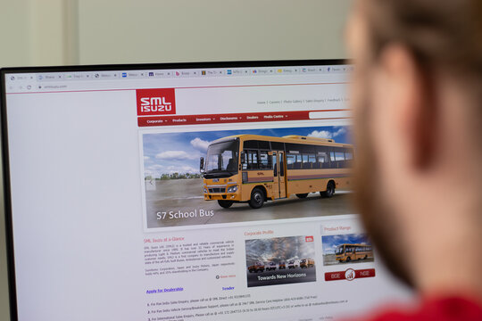 New York, USA - 1 May 2021: SML Isuzu company website with logo on screen, Illustrative Editorial.