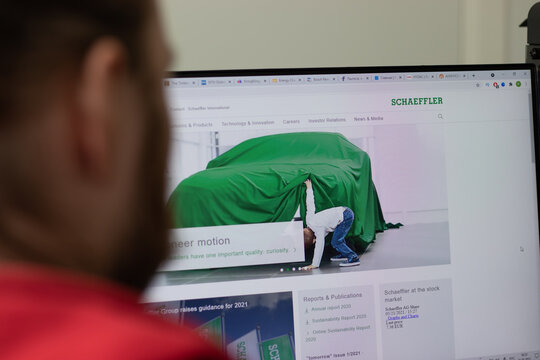 New York, USA - 1 May 2021: Schaeffler Group company website with logo on screen, Illustrative Editorial.