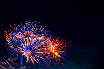 Obraz premium Fireworks on the background of the dark night sky. 4th July - American Independence Day