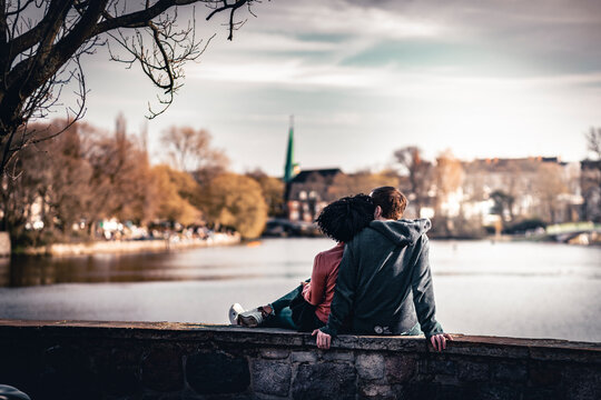 Couple at a river in Hamburg
