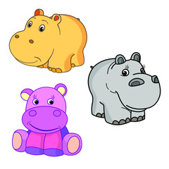 In the world of animals, nature. Vector image of animals in color. Hippopotamus.