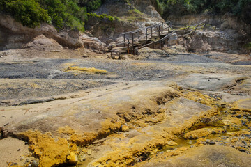 Sulfur mine so-called with solfatara inside natural reserve of Tor Caldara in Lavinio, Anzio, Rome,...