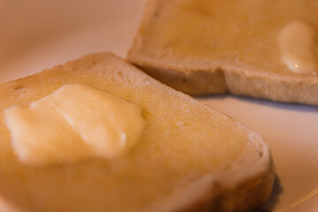 butter toast in selective focus