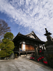 Japanese temple against blue sky