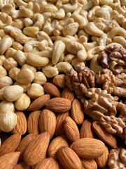 scattering of different nuts on the table