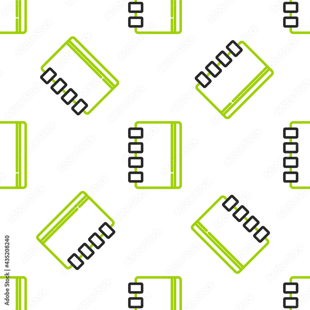 Poster line notebook icon isolated seamless pattern on white background. spiral notepad icon. school notebo