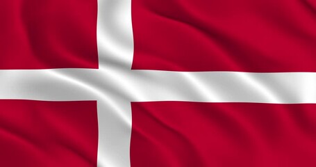 Danish Flag Seamless Smooth Waving Animation. Fine flag of Denmark with Folds. Symbol of the Kingdom of Denmark. Loop animation, 3D render, 60fps. Possible high quality slowdown by 2 times at 30fps