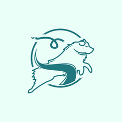 Creative design logo ideas training dogs with leash  become a brand symbol for your business, the concept of dog training icons