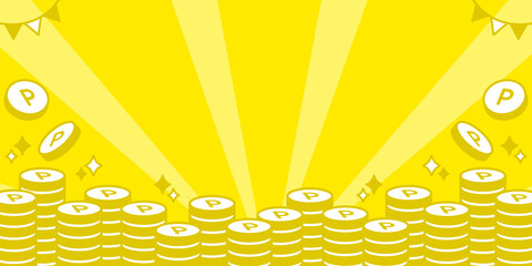かわいいポイントコインの背景　黄色　横長（サイズ比率2:1）　Point coin background
