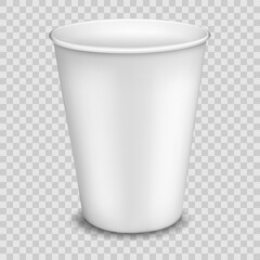 Disposable paper cup or mug for coffee, tea, juice and water, ready to design, realistic render of disposable paper glass on isolated white background, 3D illustration.
