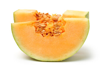 Netted melon on white background