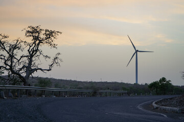 wind turbine at sunset
