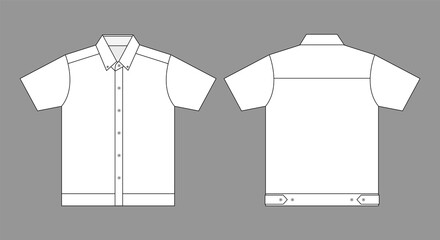 White Short Sleeve Technician Shirt Template Vector On Gray Background.Front And Back View.