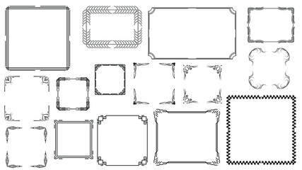 Set Black Simple Line Frame Collection Doodle Square Floral Frame Elements Vector Design Style Sketch Isolated Illustration For Banner