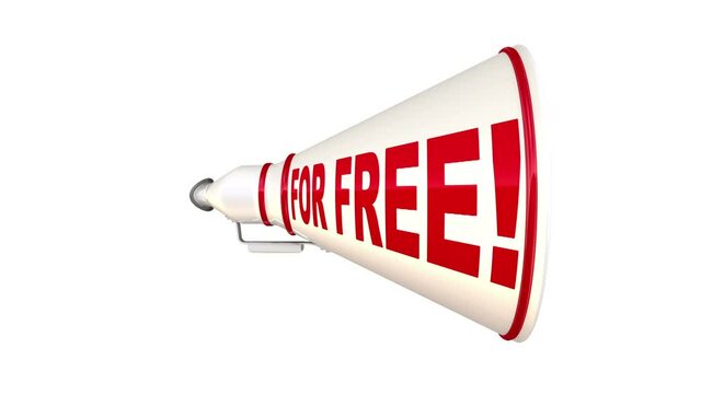 For free! White horn with red word. One white horn with red word FOR FREE! rotates against a white background. Isolated. Footage video