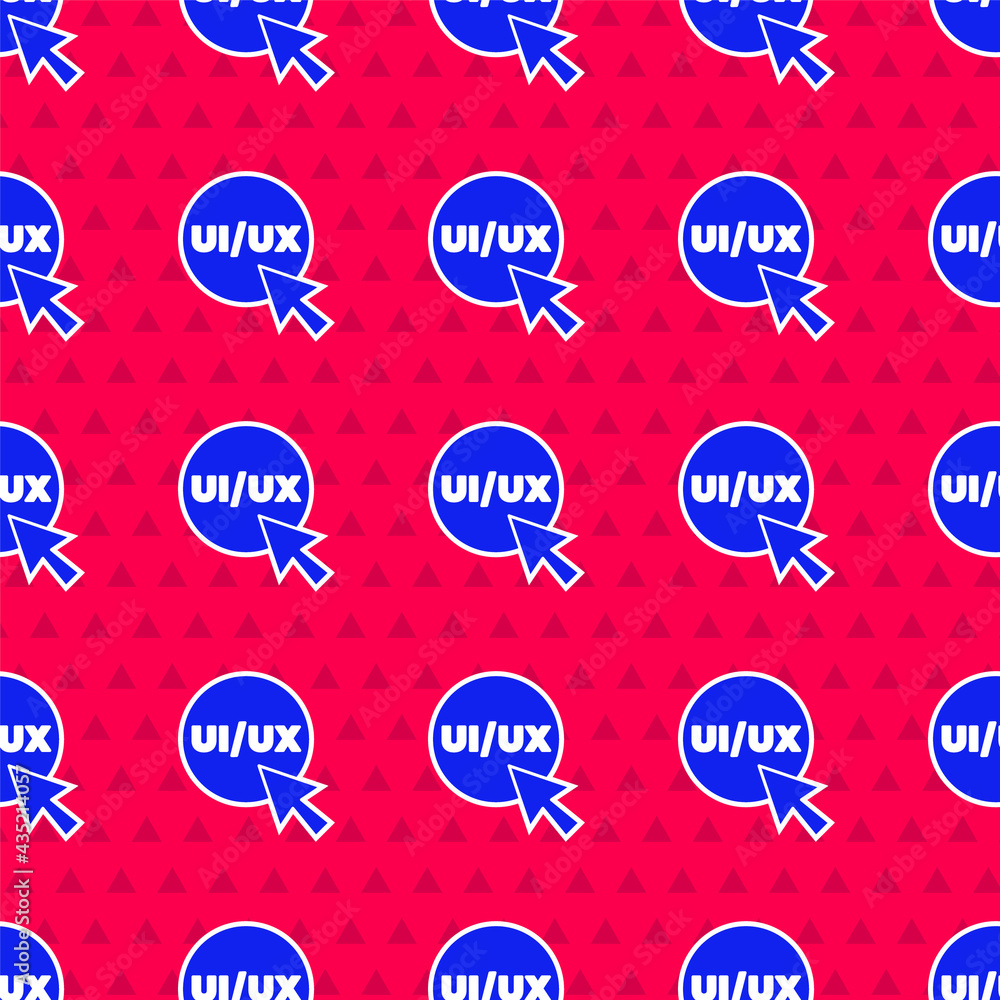 Poster blue ui or ux design icon isolated seamless pattern on red background. vector