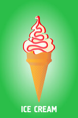 Ice cream in a waffle cup. Ice-cream cone of different taste with  toppings. Summer dessert. Vector illustration