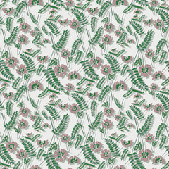 Seamless botanical light pattern with vazel leaves and flowers
