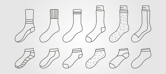set of vector long and short socks line art symbol illustration design, socks bundled vector design