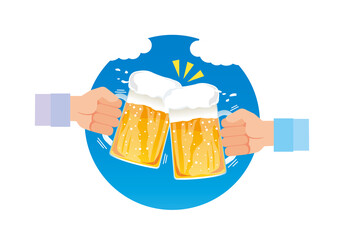 乾杯するビールジョッキと青空 © Mono