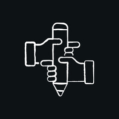 Business partnership chalk icon. Synergy, teamwork, collaboration, research, meeting. Thin line vector black and white illustration.