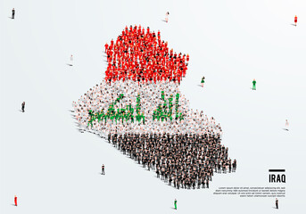 Iraq Map and Flag. A large group of people in the Iraq flag color form to create the map. Vector Illustration. - obrazy, fototapety, plakaty