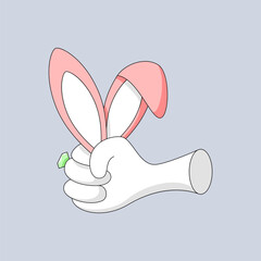 Vector hand holding rabbit ears in outline style