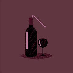 Vector wine straw in flat style. Digital art