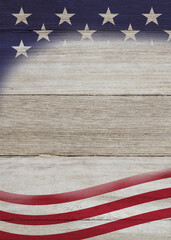 Retro American patriotic background with grunge USA flag stars on weathered wood